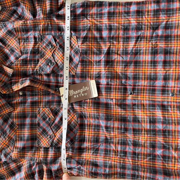 NEW Wrangler Retro Boys Plaid Shirt - Blue and Orange Pearl Snap Buttons - Picture 11 of 12